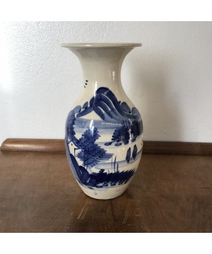 VASE ASIATIQUE BLEU ET BEIGE