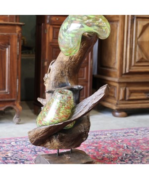 Sculpture en bois et verre...